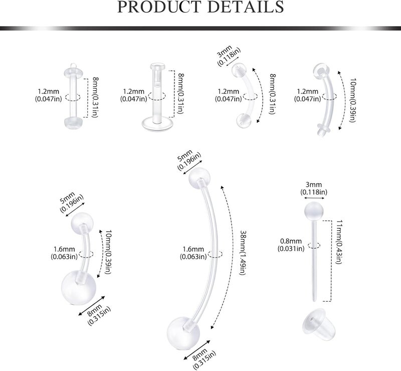 AVYRING Clear Piercing Jewelry Plastic Nose Rings for Surgery Septum Retainer Nose Studs lip Tongue Ear Clear Nose Rings for Work Nipple Rings Horseshoe Cartilage Rook Daith Earrings Plastic Industrial Piercing Retainers - Image 3